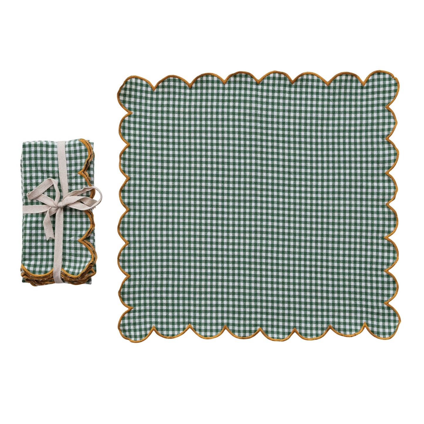 Green Scalloped Napkins with Stitched Edges