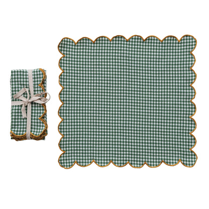 Green Scalloped Napkins with Stitched Edges