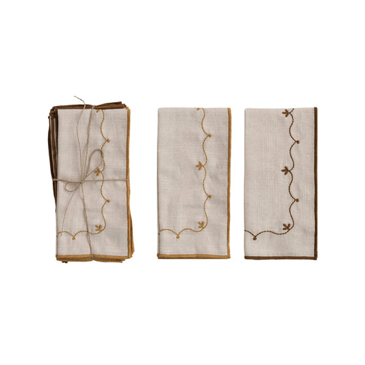 Floral Embroidery Napkins - S/4