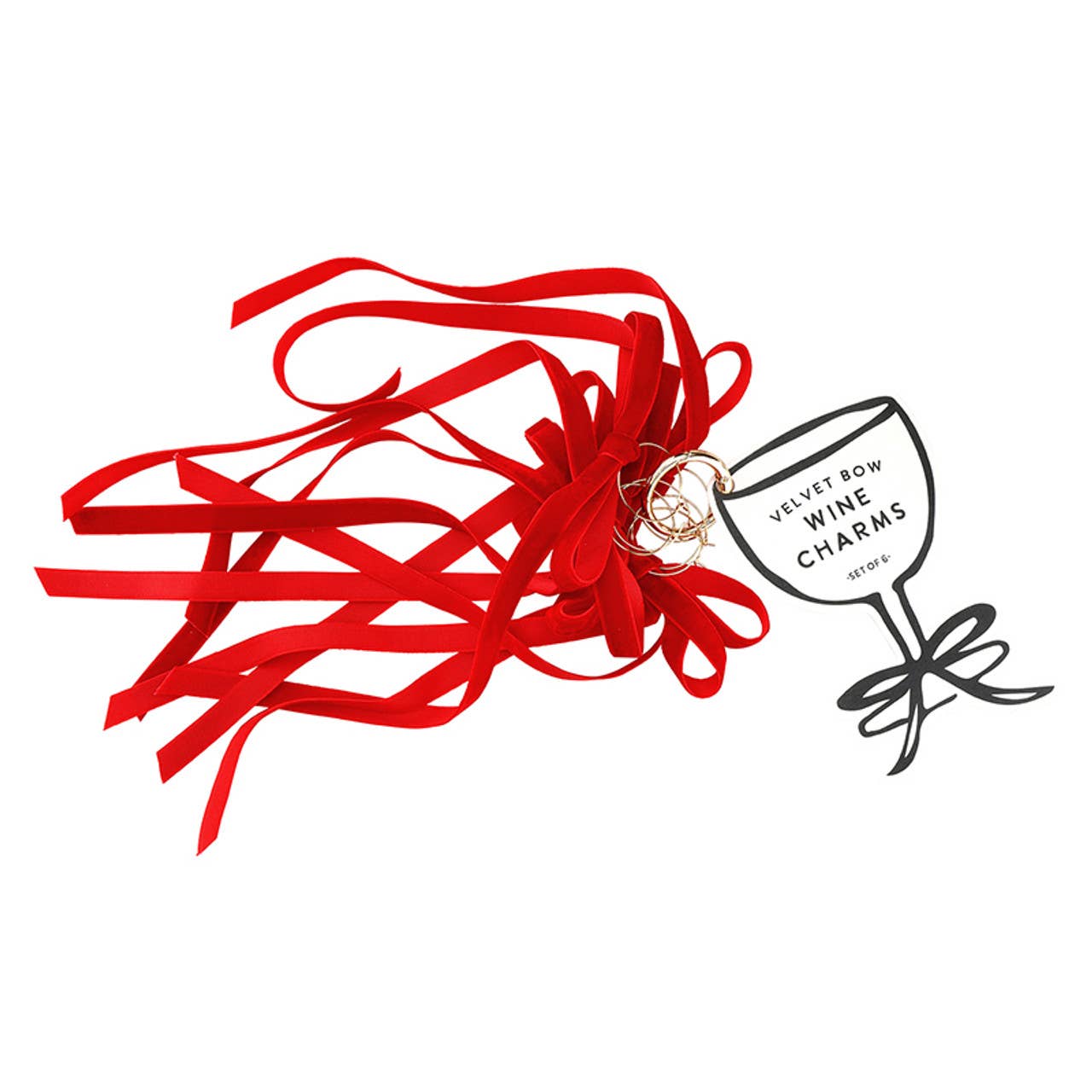Red Velvet Bow Wine Charm - S/6