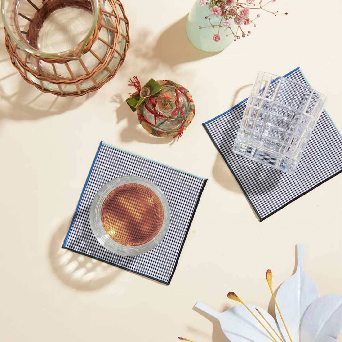 The Retro Gingham Cocktail Napkins  S/4