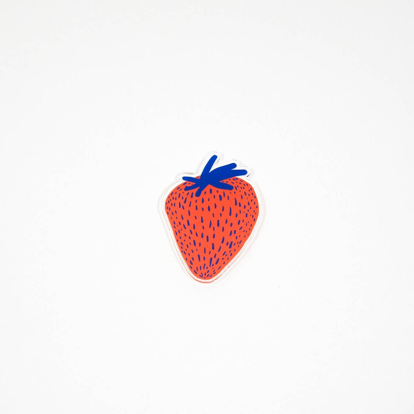 Illustration of a strawberry with a blue stem on a white background