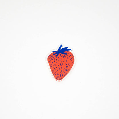 Illustration of a strawberry with a blue stem on a white background