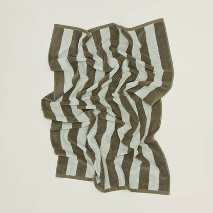 Striped Terry Hand Towel - Olive/Sage