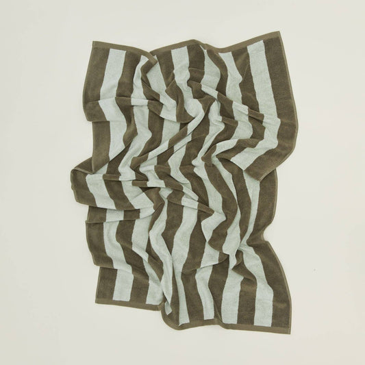 Striped Terry Hand Towel - Olive/Sage