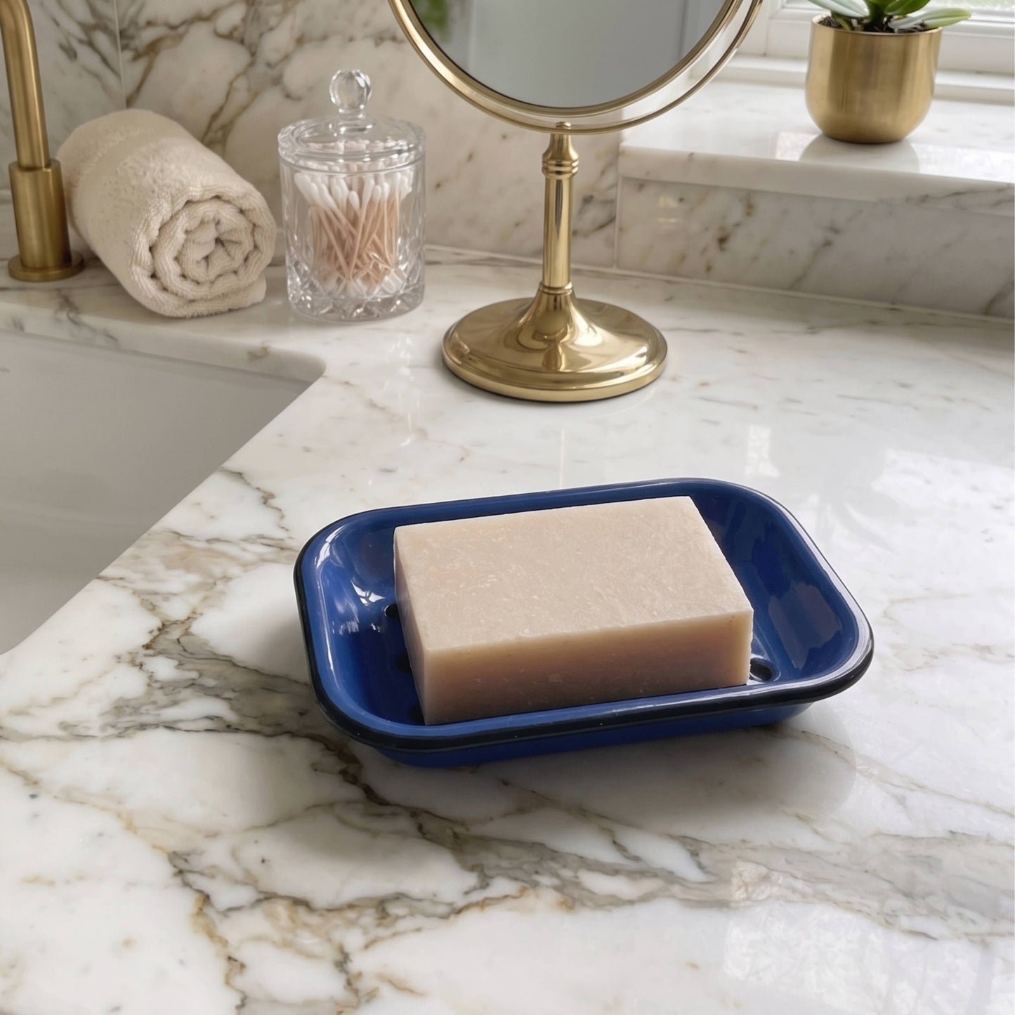 Cobalt Enamel Soap Dish