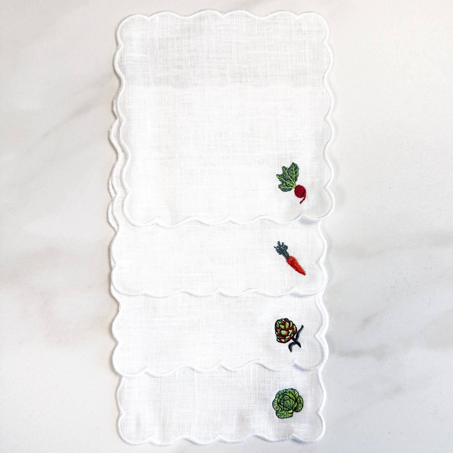 Mixed Vegetable Scalloped Cocktail Napkins S/4