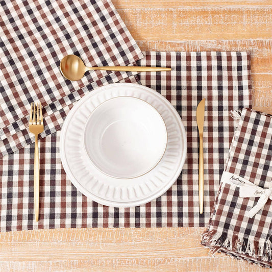 Brown Plaid Cotton Placemats - S/4