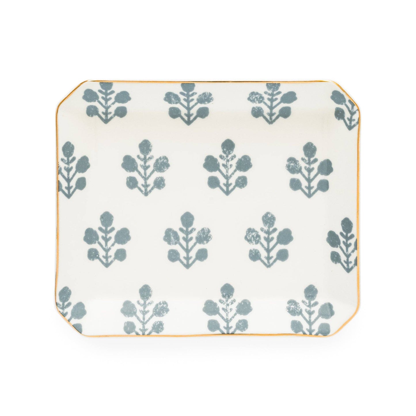 Dusty Blue Floral Medium Trinket Tray