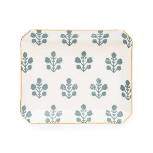 Dusty Blue Floral Medium Trinket Tray