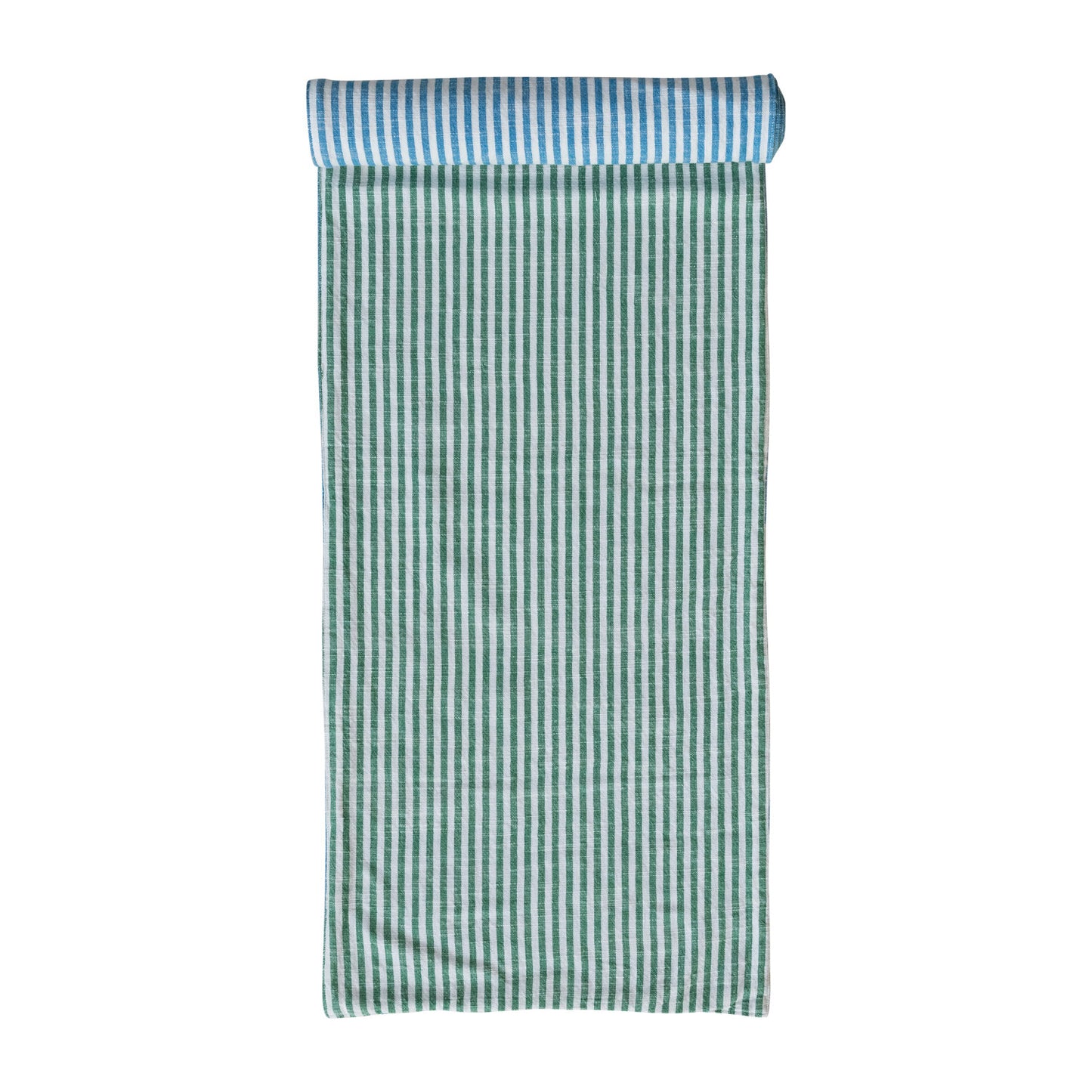 Two-Sided Striped Table Runner, Blue, Green & Natural Woven