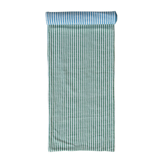 Two-Sided Striped Table Runner, Blue, Green & Natural Woven